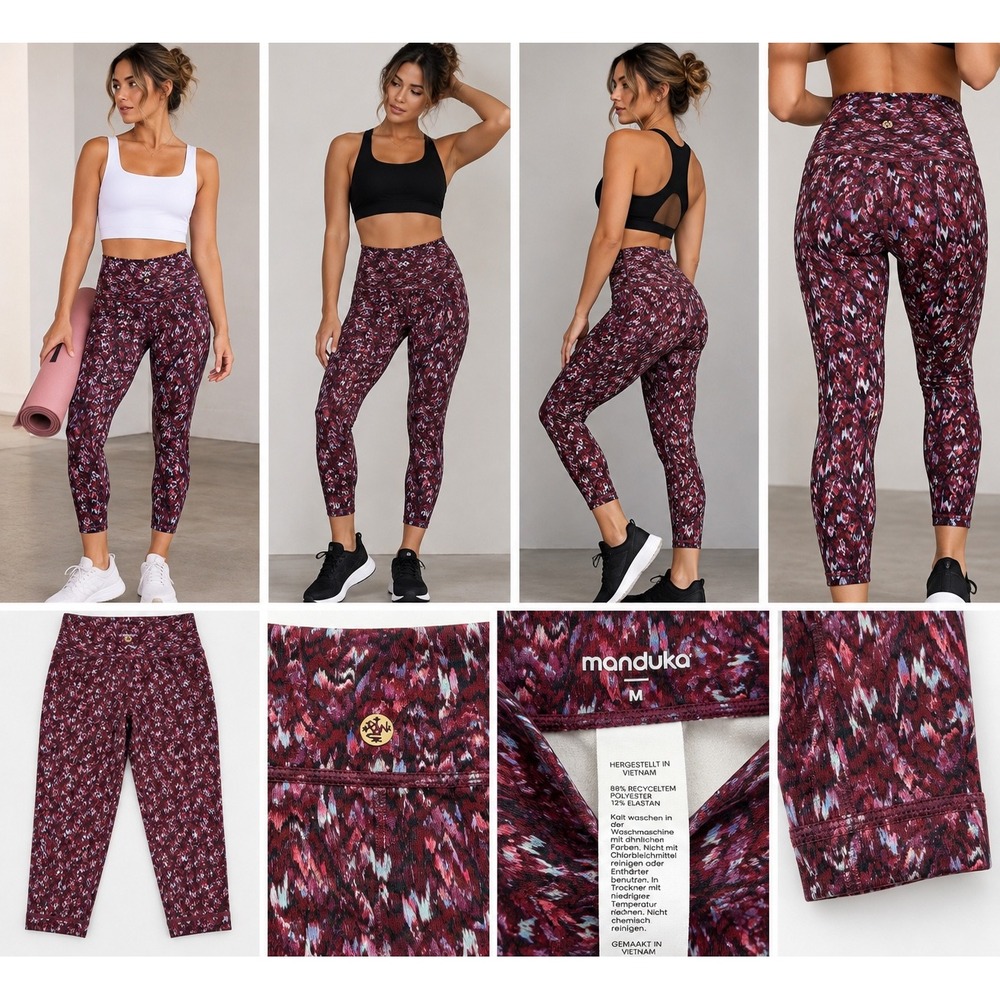Manduka Womens High Waisted Crop Leggings Purple Abstract Print Size Medium